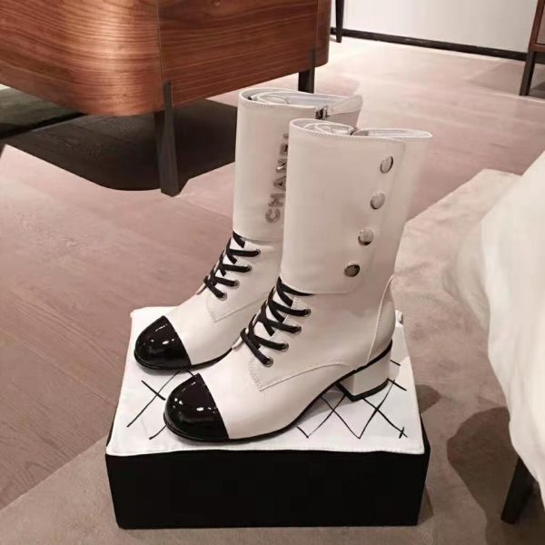 Chanel Women Ankle Boots Calfskin & Patent Calfskin 4.6 cm Heel-Beige (3)