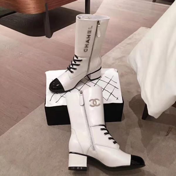 Chanel Women Ankle Boots Calfskin & Patent Calfskin 4.6 cm Heel-Beige (9)