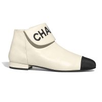 Chanel Women Ankle Boots in Lambskin & Grosgrain Leather 1.5 cm Heel-Beige (1)