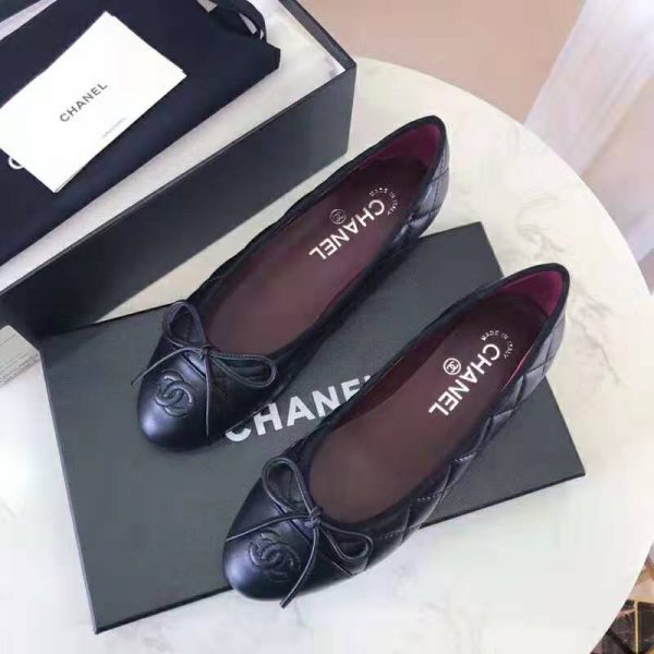 Chanel Women Ballerinas in Aged Calfskin Leather-Black (4)