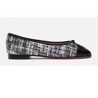 Chanel Women Ballerinas in Tweed Fabrics-Black (1)