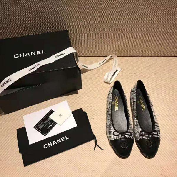 Chanel Women Ballerinas in Tweed Fabrics-Black (5)
