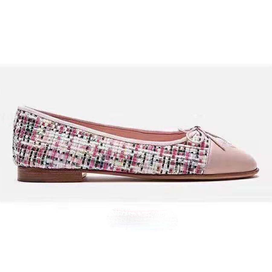 Chanel Women Ballerinas in Tweed Fabrics-Pink - LULUX