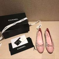 Chanel Women Ballerinas in Tweed Fabrics-Pink (1)