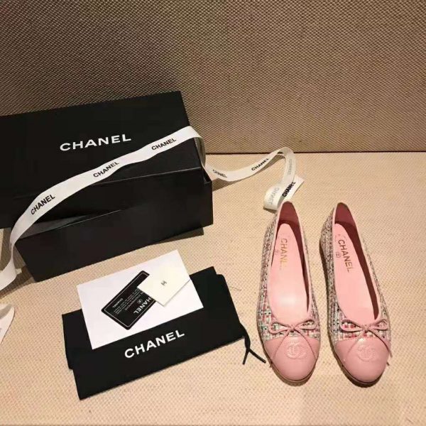 Chanel Women Ballerinas in Tweed Fabrics-Pink (5)