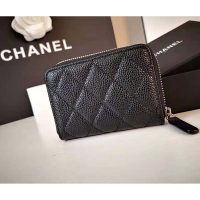 Chanel Women Classic Zipped Coin Purse in Grained Calfskin & Silver-Tone Metal-Black (8)