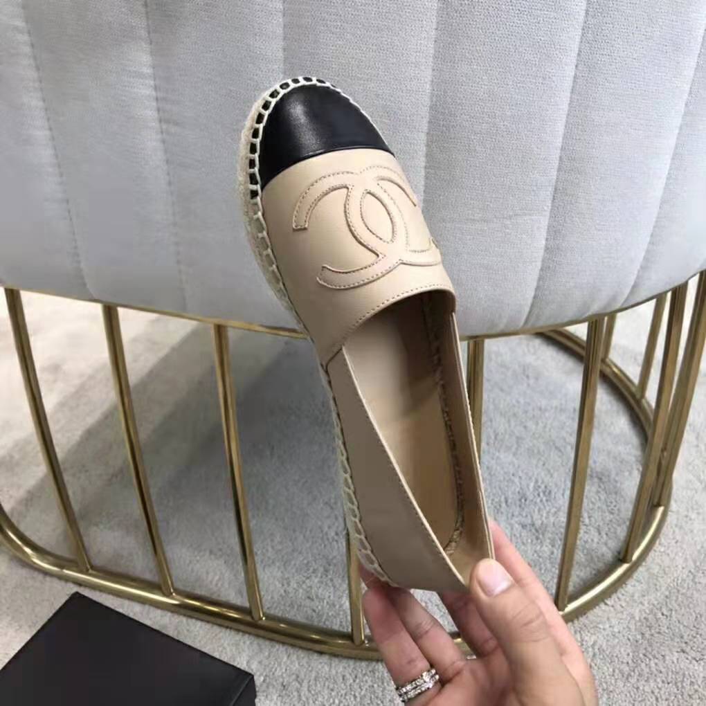 CHANEL Lambskin CC Espadrilles 36 Beige Black 1147348