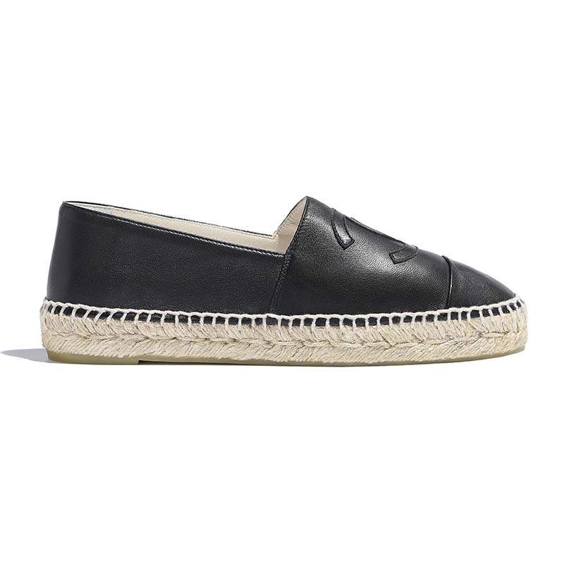 Chanel Women Espadrilles in Lambskin Leather-Black - LULUX