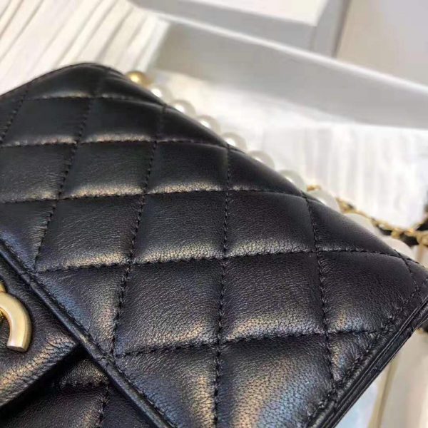 Chanel Women Flap Bag in Goatskin Imitation Pearls & Gold-Tone Metal-Black (10)