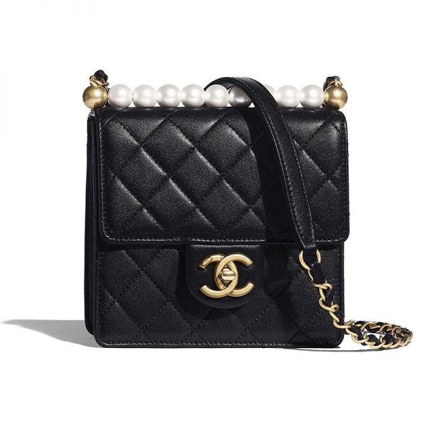 Chanel Women Flap Bag in Goatskin Imitation Pearls & Gold-Tone Metal-Black (12)