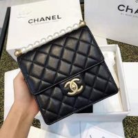 Chanel Women Flap Bag in Goatskin Imitation Pearls & Gold-Tone Metal-Black (12)
