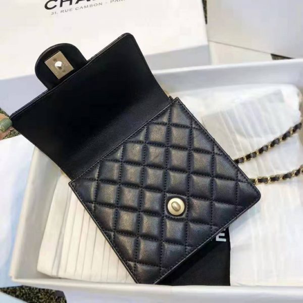 Chanel Women Flap Bag in Goatskin Imitation Pearls & Gold-Tone Metal-Black (3)