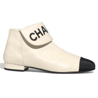 Chanel Women Loge Short Boots in Goat Leather & Faille-White (1)