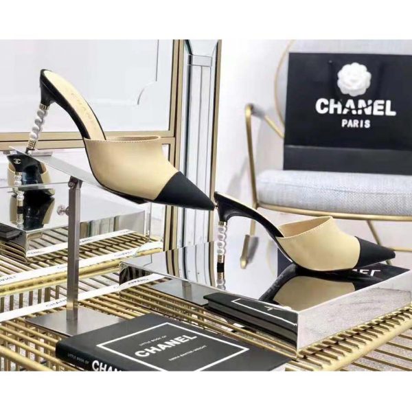 Chanel Women Mules Lambskin & Grosgrain 8 cm Heel-Beige (4)