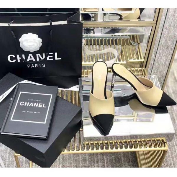 Chanel Women Mules Lambskin & Grosgrain 8 cm Heel-Beige (7)