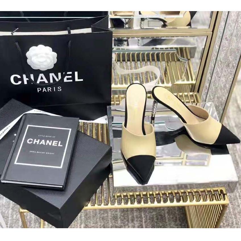 Chanel Women Mules Lambskin & Grosgrain 8 cm Heel-Beige - LULUX