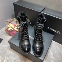 Chanel Women Patent Calfskin & Crumpled Calfskin Ankle Boots-Black (1)