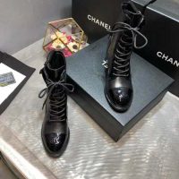 Chanel Women Patent Calfskin & Crumpled Calfskin Ankle Boots-Black (1)