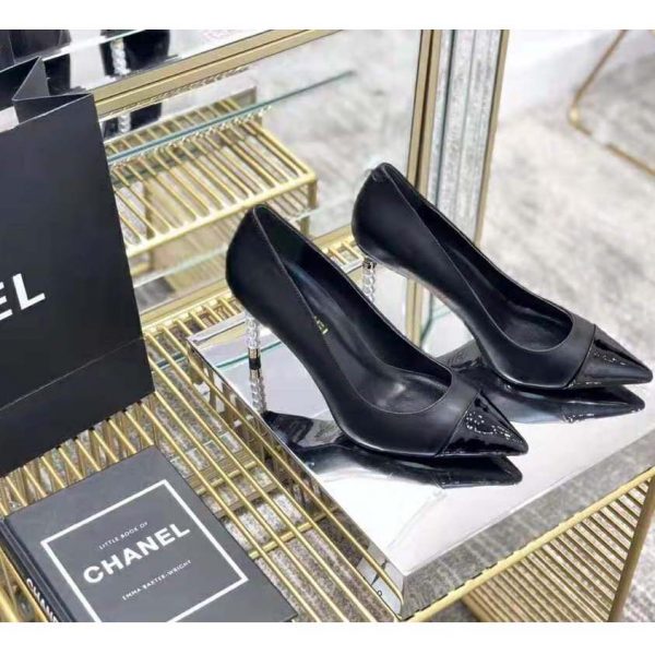 Chanel Women Pumps Lambskin & Patent Calfskin 10 cm Heel-Black (10)