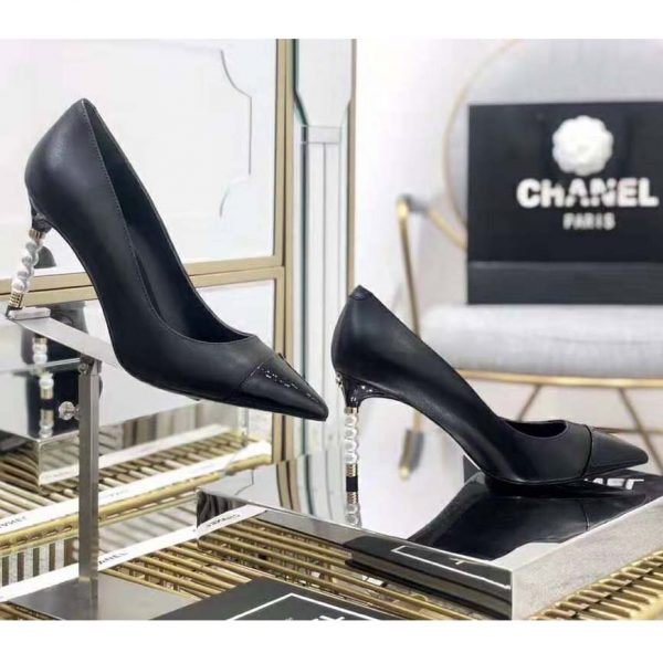 Chanel Women Pumps Lambskin & Patent Calfskin 10 cm Heel-Black (3)