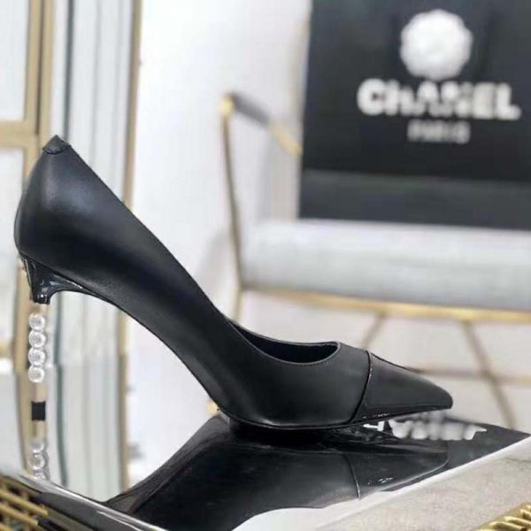 Chanel Women Pumps Lambskin & Patent Calfskin 10 cm Heel-Black (4)