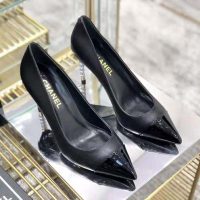 Chanel Women Pumps Lambskin & Patent Calfskin 10 cm Heel-Black (1)