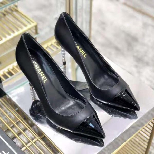 Chanel Women Pumps Lambskin & Patent Calfskin 10 cm Heel-Black (5)