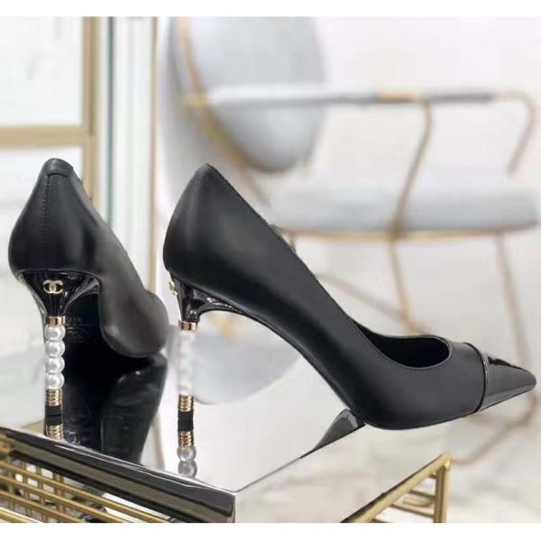 Chanel Women Pumps Lambskin & Patent Calfskin 10 cm Heel-Black (6)