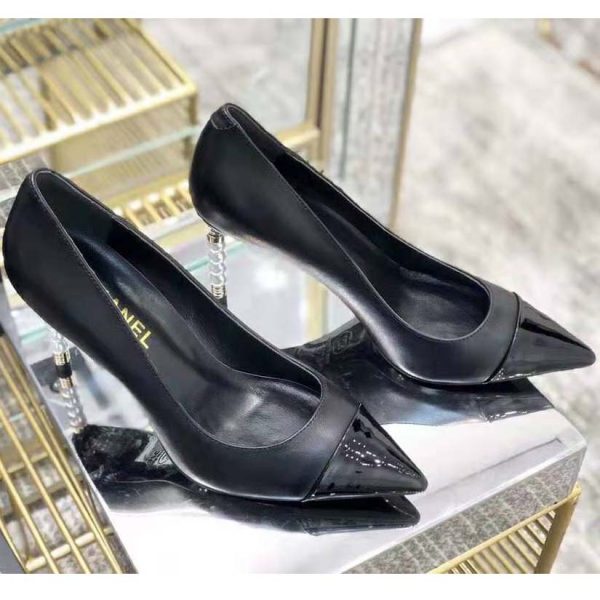 Chanel Women Pumps Lambskin & Patent Calfskin 10 cm Heel-Black (7)