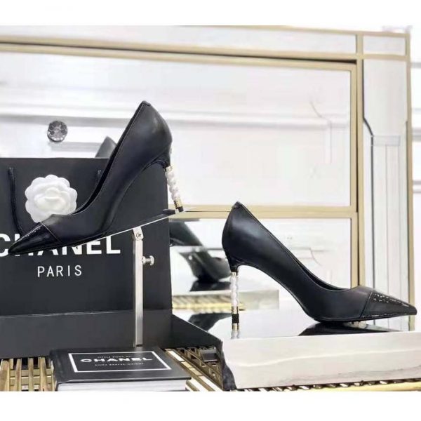 Chanel Women Pumps Lambskin & Patent Calfskin 10 cm Heel-Black (9)