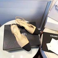 Chanel Women Slingbacks in Goatskin & Grosgrain 6.7 cm Heel-Sandy (1)