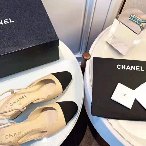 Chanel Women Slingbacks in Goatskin & Grosgrain 6.7 cm Heel-Sandy (9)