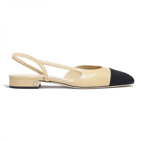 Chanel Women Slingbacks in Goatskin & Grosgrain-Sandy (1)