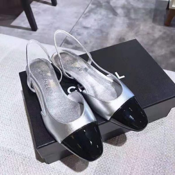 Chanel Women Slingbacks in Metallic Lambskin & Satin-Silver (3)