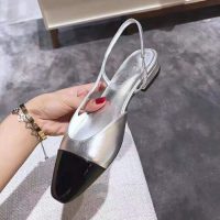 Chanel Women Slingbacks in Metallic Lambskin & Satin-Silver (1)