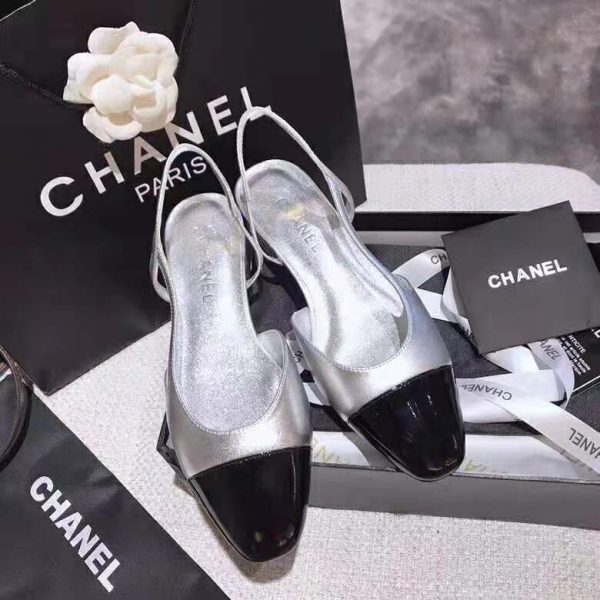 Chanel Women Slingbacks in Metallic Lambskin & Satin-Silver (8)