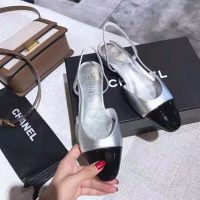 Chanel Women Slingbacks in Metallic Lambskin & Satin-Silver (1)