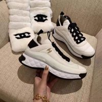 Chanel Women Sneakers in Velvet Calfskin & Mixed Fibers 1 cm Heel-Beige (1)