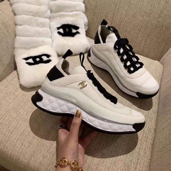 Chanel Women Sneakers in Velvet Calfskin & Mixed Fibers 1 cm Heel-Beige (3)