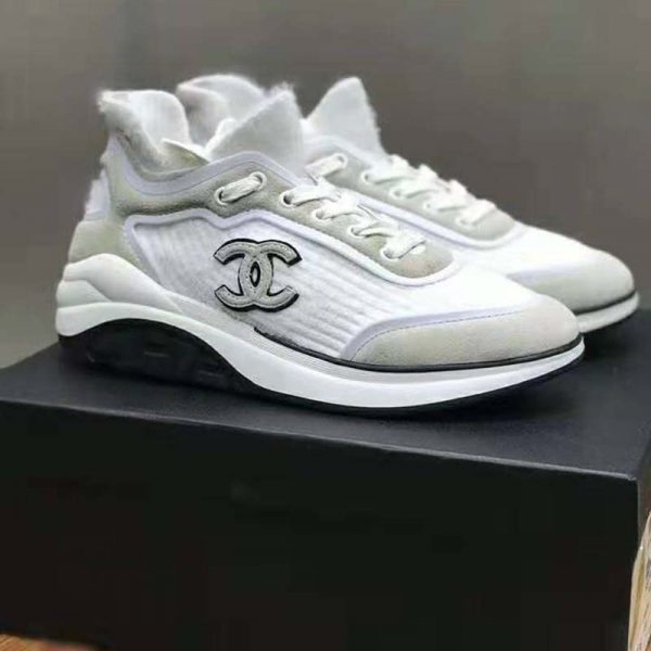 Chanel Women Velvet Calfskin & Mixed Fibers Sneakers-Grey (2)