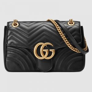 Gucci GG Women GG Marmont Medium Matelassé Shoulder Bag in Matelassé Chevron Leather-Black