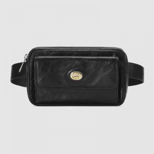 Gucci GG Men Leather Belt Bag in Black Soft Leather