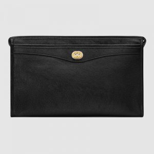 Gucci GG Men Pouch with Interlocking G in Black Soft Leather