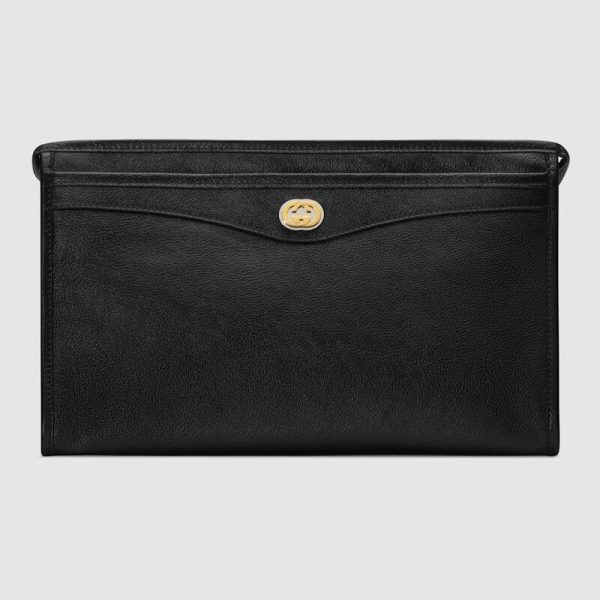 Gucci GG Men Pouch with Interlocking G in Black Soft Leather (1)