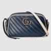 Gucci GG Women GG Marmont Matelassé Shoulder Bag in Blue Diagonal Matelassé Leather
