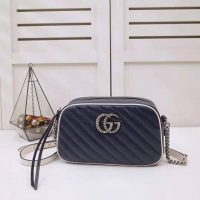 Gucci GG Women GG Marmont Matelassé Shoulder Bag in Blue Diagonal Matelassé Leather (1)