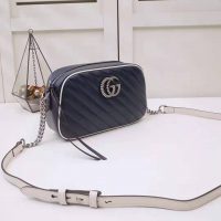 Gucci GG Women GG Marmont Matelassé Shoulder Bag in Blue Diagonal Matelassé Leather (1)