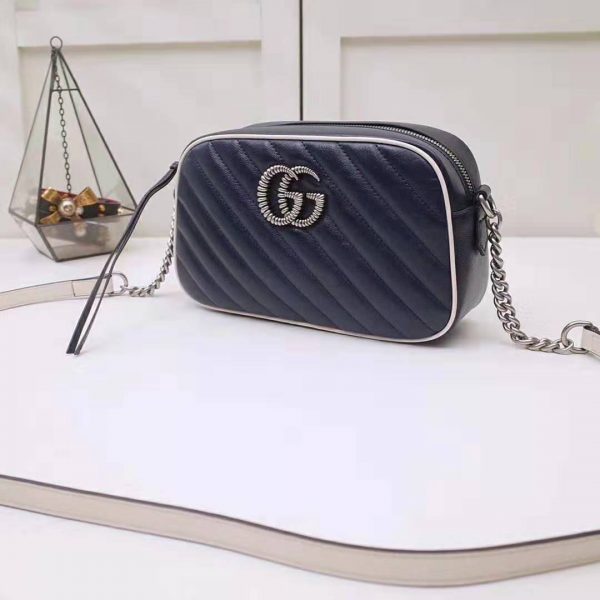 Gucci GG Women GG Marmont Matelassé Shoulder Bag in Blue Diagonal Matelassé Leather (5)