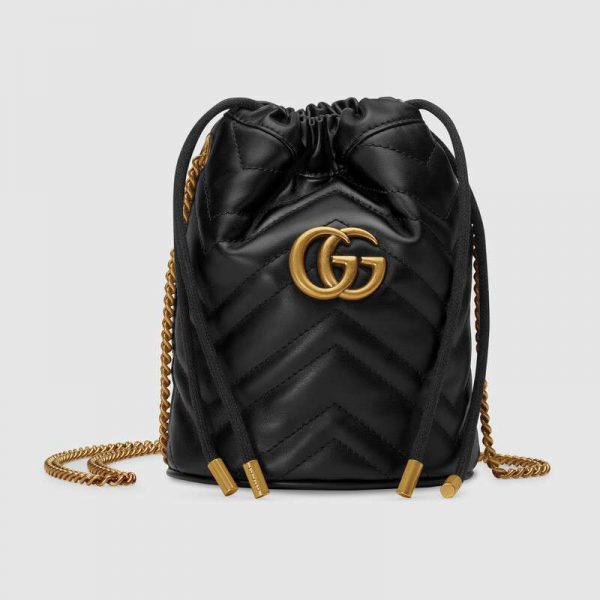 Gucci GG Women GG Marmont Mini Bucket Bag in Matelassé Chevron Leather-Black (1)