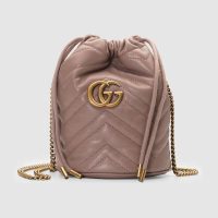 Gucci GG Women GG Marmont Mini Bucket Bag in Matelassé Chevron Leather-White (1)